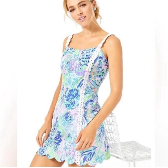 Lilly Pulitzer Pants - Lilly Pulitzer Jesse Romper Shell of the Party skirted floral lace tank sz 10